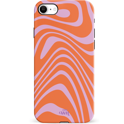 xoxo Wildhearts Boogie Wonderland Orange - Double Layer - Hard case geschikt voor iPhone SE 2022/2020 hoesje - Golven print hoesje oranje - Beschermhoes shockproof case geschikt voor iPhone 7/8 / SE 2022/2020 hoesje - Hoesje met golven print oranje