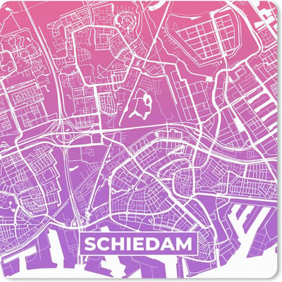 Muismat 20x20 cm - Mousepad Stadskaart - Schiedam - Paars - Nederland - Muismatten