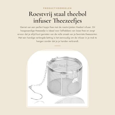 Dailygoods- Theezeefje Roestvrij Staal - Theezeefjes voor Losse Thee - Theefilter voor Losse Thee - Verlengde Ketting - Veilig en Makkelijk te Reinigen - Afmetingen 18 x 10 cm