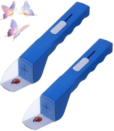 2 stuks - Insectenvanger - Spinnenvanger - Transparante handvanger - Comfortabel handvat - Blauw - 27,5 x 5 x 5 cm - Geschikt voor kinderactiviteiten, kassen, terrassen, kelders, keukens, tuinen, campers, reizen en kamperen.