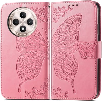 Coverup Hoesje - Geschikt voor OPPO Reno12 F 5G Hoesje - Coverup Vlinder Book Case - Roze