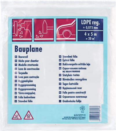 Bouwzeil, extra zwaar, zwart, opgevouwen, 4 m x 5 m, 20 m²