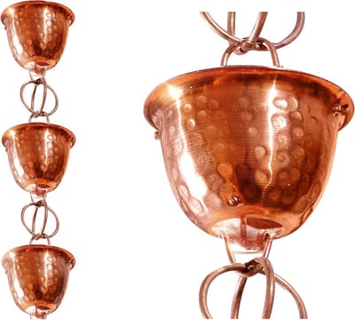 Regenketting Verlengstuk - Koperen Regenketting Hamerkoppen - Water Afvoeren - Handgehamerd Koper - 3 voet lengte - Koperkleurig