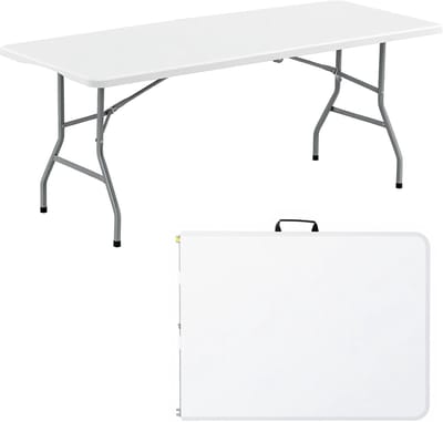 Klaptafel 180cm - Draagbare Tafel - Feesten en Evenementen - Zwaar Kunststof Blad - 180 x 74 cm - Wit