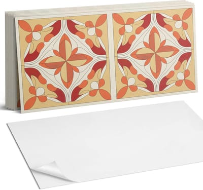 Coloray Plaktegels - Abstract bloemenpatroon Wandtegel Zelfklevend - 60 cm x 30 cm - Rood Plaktegels - 6 stuks - Rechthoek PVC Tegels - Plaktegels Keuken - Zelfklevende Vloertegels Badkamer - Vinyltegels Vloer Zelfklevend - Zelfklevende Wandtegels