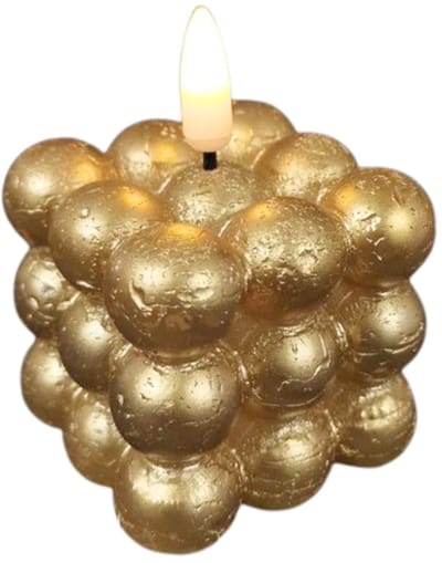 Countryfield Ledkaars met vlam effect Lyon goudkleurig 7,5 cm, Vierkante led kaars, Goudkleurige led kaars, Goudenkaars, led bolletjes kaars