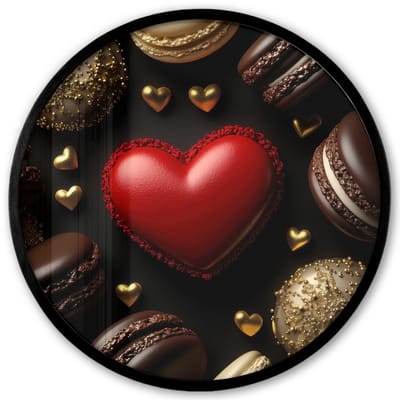 Poster in lijst Rond - Fotolijst 40x40 cm - Posters - Macarons - Rood - Hart - Ronde posterlijst zwart - Decoratie - Wanddecoratie woonkamer - Muurdecoratie slaapkamer