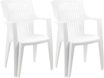 Gerimport tuinstoel Ameland - 2x - wit - kunststof - 63 x 56 x 89 cm - bijzet stoelen