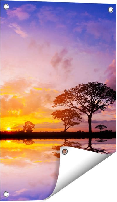 Gards Tuinposter Silhouet van Bomen tijdens Zonsondergang - 40x60 cm - Tuindoek - Tuindecoratie - Wanddecoratie buiten - Tuinschilderij