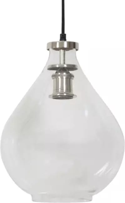LM-Collection Casey Hanglamp - Ø25x36cm - E27 - Transparant/Nikkel - Glas/Metaal - hanglampen eetkamer, hanglamp zwart, hanglampen woonkamer, hanglamp slaapkamer, hanglamp kinderkamer, hanglamp rotan, hanglamp hout, hanglamp industrieel