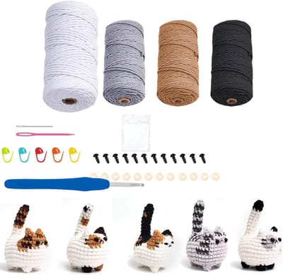 Haakset voor Beginners en Volwassenen, Dieren Haakpakket met 5 Schattige Katten, Ideaal Cadeau voor Verjaardag, Inclusief Draagtas en Breiaccessoires