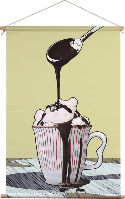 ILLUSTRATIE IJS MET CHOCOLADE SAUS  | Textieldoek | Textielposter | Wanddecoratie | 45CM x 67,5CM” | Schilderij