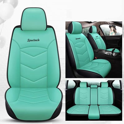 Vijfzits autostoelhoes PU-leder universeel zitkussen zacht en comfortabel mat voor auto, vrachtwagen, SUV, camper Five-seater groen