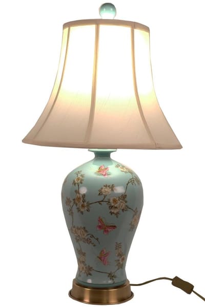Fine Asianliving Chinese Tafellamp Porselein Handgeschilderd Turquoise