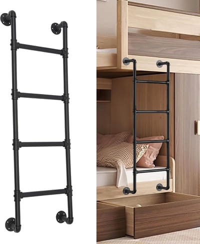 Metalen Wandladder - Stapelbed Ladder - Veilige Toegang - Stevige Bevestiging - 150 cm Hoog - Zwart