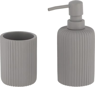 Tendance Badkamer accessoires set 2-delig - Polyresin - grijs - geribbeld - luxe set