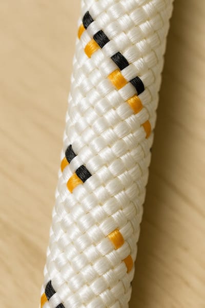 Sterk gevlochten touw 20 meter – 8,5 mm dik – duurzaam nylon/polyester – wit met oranje/zwart – ideaal voor boot, tuin, werkplaats en outdoor gebruik