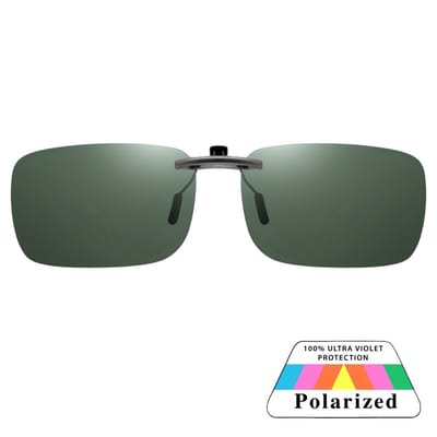 Fako Sunglasses - Clip On Voorzet Zonnebril Gun Metal In Box - Overzet Clip-on - Polariserend - Polarized - Medium - 135x40mm - Groen