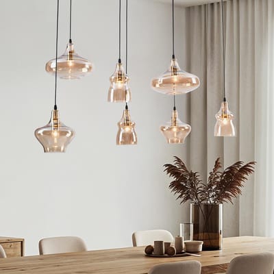 LumenXL - 7-lichts hanglamp zwart - amber glas - Trinidad