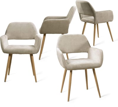 MEUBLES COSY Eetkamerstoelen - Set Van 4 Naturel Microfiber Stof met Dikke Zitting 120kg Draagkracht - Beige