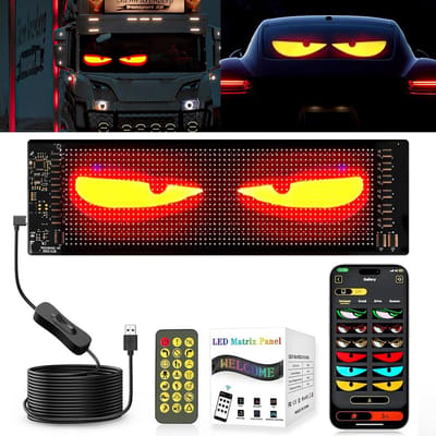 LED Ogen Vrachtwagen - Duivelsogen Auto - Gepersonaliseerde Verlichting - Programmebaar via App - 9.2x37.4cm - Zwart