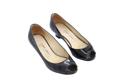 Jimmy Choo 'Baxen' Peep-toe Wedges in Zwart Glanzend Leder