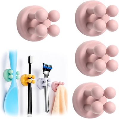 Multifunctionele Zelfklevende Scheermes Houder voor Badkamer, Wandmontage voor Scheermessen en Tandenborstels, Roze, Zonder Boren