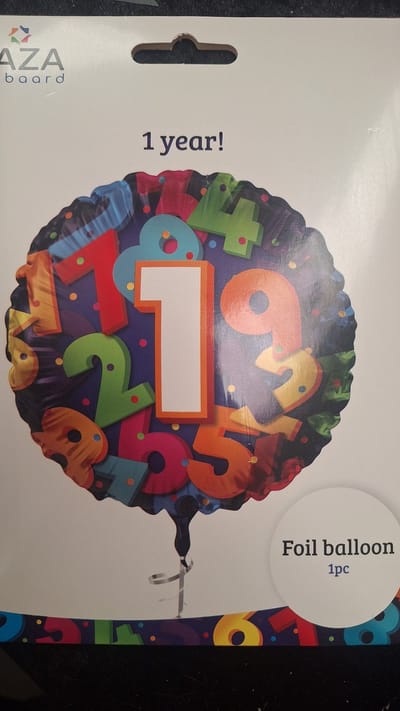 Folieballon Cijfers - 1 jaar - 45 cm - Helium- en Luchtvulling
