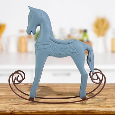 Houten Schommelpaard - Speelgoedpaard Decoratie - Kinder Entertainment - Handgesneden Vakmanschap - 23.5 x 23.5 cm - Hemelsblauw