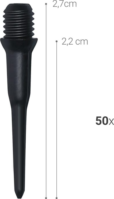 kwmobile 50x dart points van kunststof - Set van 50 dartpunten 2BA - 22mm lengte - Voor elektronisch dartboard - In zwart