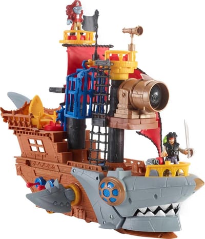 Piratenschip Speelset - Avontuur Speelgoed - Kinderen Spelen - Met Shark Bite Actie - 8.5 Inch - Blauw Bruin Grijs