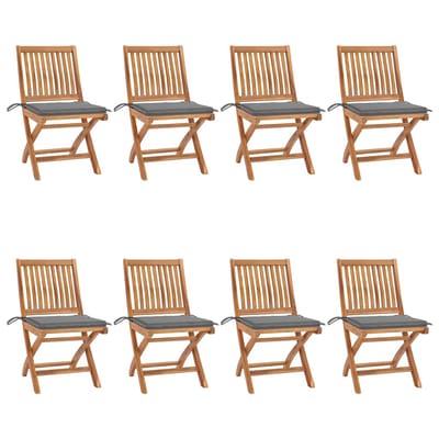 vidaXL - Opklapbare - stoelen - met - kussens, - 8 - stuks, - massief - teakhout