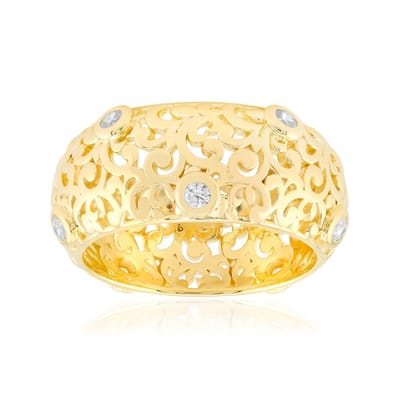 Cavill - Zilveren Ring Filigraan met 10 Cambodjaanse Zirkonen 0,50 ct - Vergulde Bezelzetting - Elegante Damesring - Rond Slijpsel