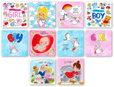 Blond Amsterdam – Geboorte & Zwangerschap Wenskaarten Set (10x) – Inclusief Enveloppen