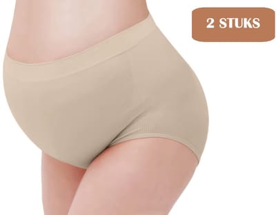 2 Stuks - Naadloze Zwangerschapsonderbroek - Zwangerschapsslip - Zwangerschaps ondergoed - Slips - Nude/Beige - One Size (2e en 3e trimester) - High Waist