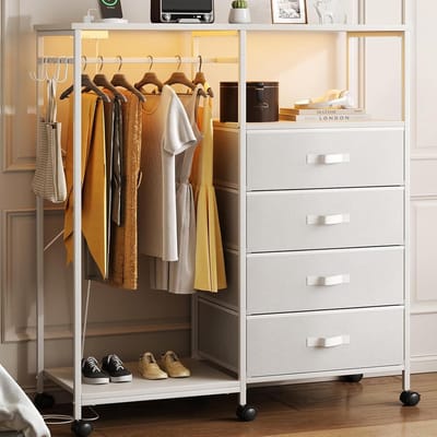 Kastorganizer met kledingkast, dressoir met 4 laden en accessoires, wit