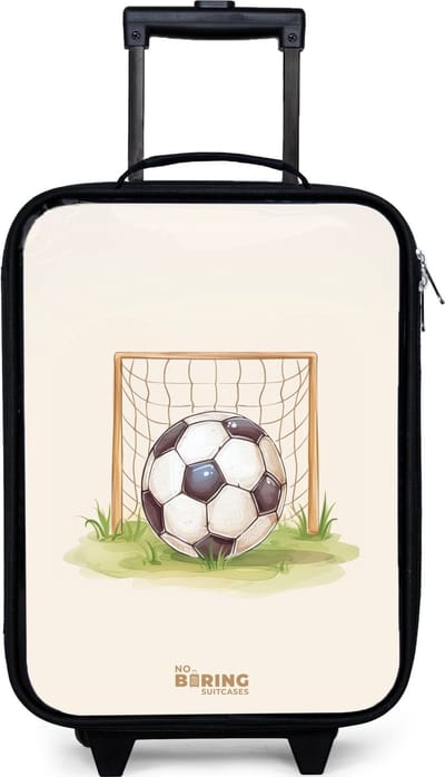 NoBoringSuitcases.com® - Kinderkoffer jongen - Kindertrolley meisje - Voetbal in een goal - Koffer kind lichtgewicht - Reiskoffer trolley voor kinderen - Koffertje met lichtgevende wieltjes - Rolkoffer zwart