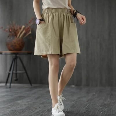 Nieuwe Zomer Elastische Taille Ontwerp Touch Zak A-lijn Shorts voor Vrouwen Dunne Casual en Veelzijdige Slimme Rechte Wijde Pijpen Broeken 5XL