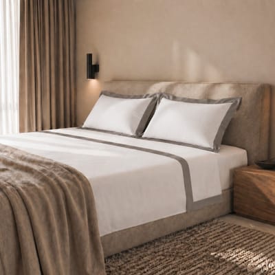The White Stone Lakenset Eenpersoons 100% Katoen met Decoratieve Satijnen Rand Grijs | Hoeslaken 90x200 cm, Laken 160x295 cm en 1 Bijpassende Kussensloop
