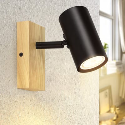 NETTLIFE Plafondspot GU10 1 Vlam - Zwart - Retro - Metaal en Hout - Draaibaar 350° Plafondlamp - voor Woonkamer Slaapkamer Keuken - Max.40W-excl. lichtbron