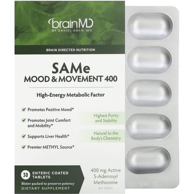 BrainMD, SAMe, Humeur & Exercice 400, 400mg, 30 comprimés gastro-résistants