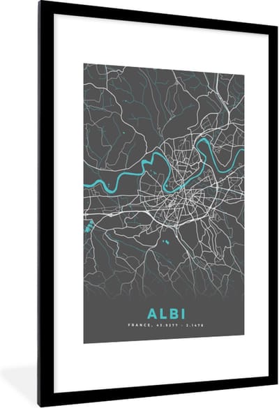 Fotolijst incl. Poster - Albi - Frankrijk - Kaart - Plattegrond - Stadskaart - 60x90 cm - Posterlijst