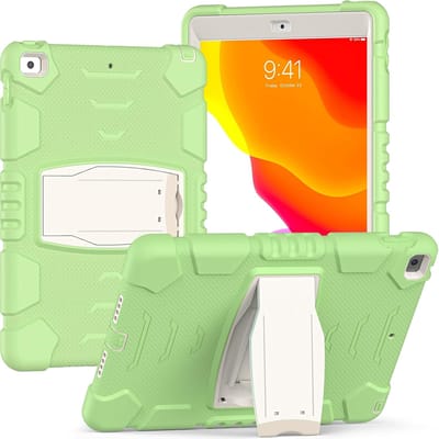 Ipad Mini 6 Armor Case met Coaster Green Case Tablet beschermhoes voor kinderen Stand Cover Schokbestendig Ipad Mini Accessoires Duurzame tabletcover Siliconen harde hoes