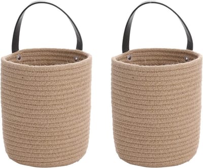 Set van 2 Katoenen Touw Geweven Plantenmanden met Handvatten - Ideaal voor Opberging in Slaapkamer, Keuken en Tuin