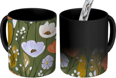 Magische Mok - Foto op Warmte Mokken - Koffiemok - Bloemen - Illustratie - Groen - Magic Mok - Beker - 350 ML - Theemok