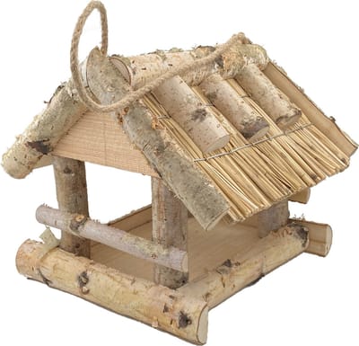 GARDEN SPIRIT Vogelvoederhuisje Hangend - Berkenhout Stro Dak - 30 x 26 x 28 cm