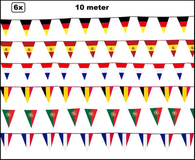 6x Vlaggenlijn landen set assortie 10 meter - WK Sport Duitsland Spanje Holland Belgie Portugal Frankrijk WK 2026