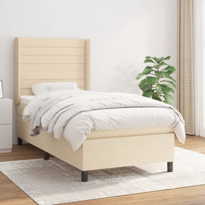 vidaXL - Boxspring - met - matras - stof - crèmekleurig - 100x200 - cm