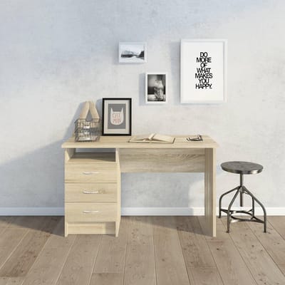 Rechthoekig bureau met 3 lades - Eiken kleur - 120x51x72 cm - Bureau met opbergruimte