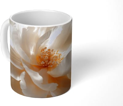 Mok - Koffiemok - Close up - Pioenroos - Wit - Mokken - 350 ML - Beker - Koffiemokken - Theemok